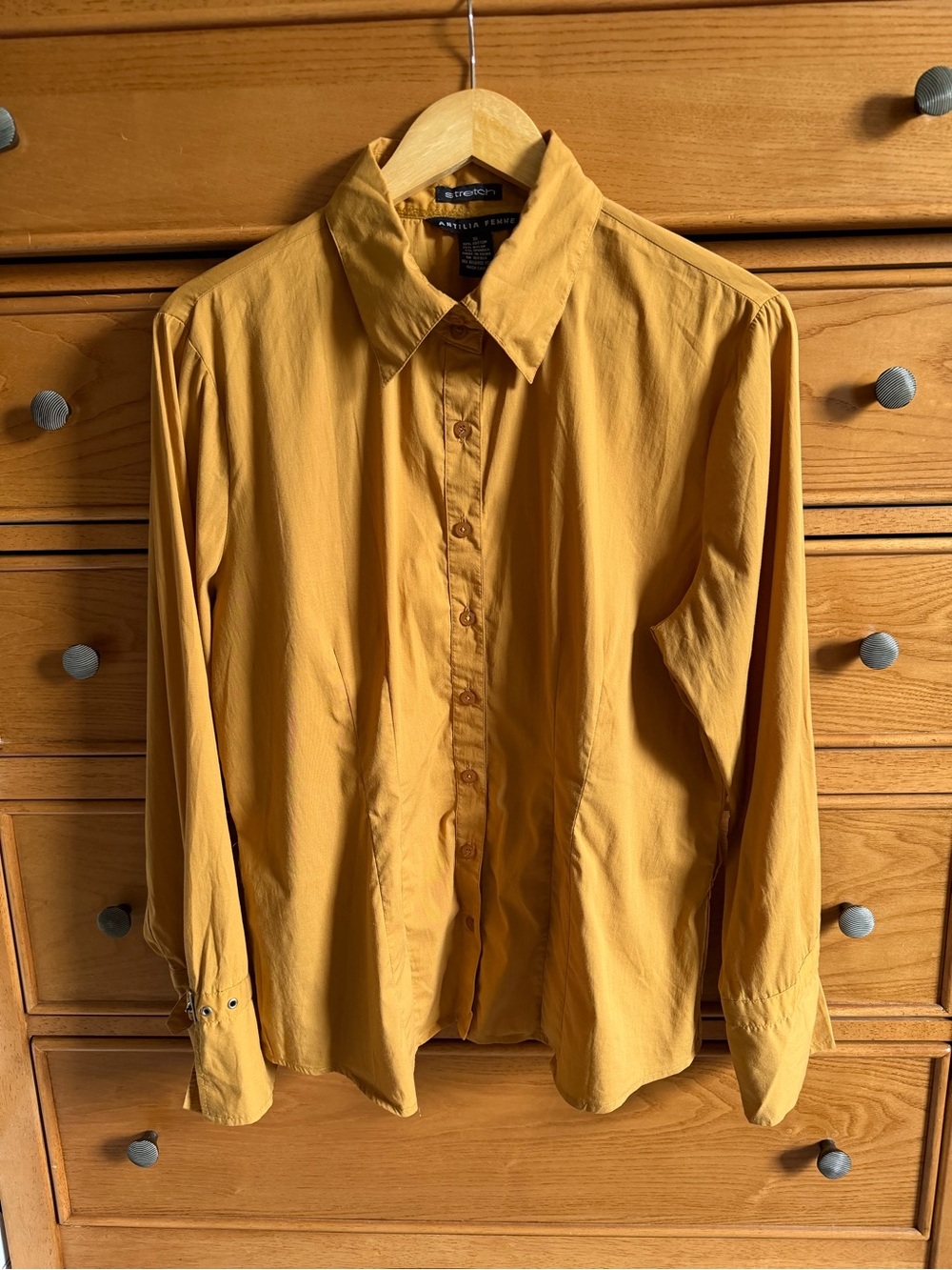 Antilia Femme Button Down Mustard Yellow Womens Size 1X Long Sleeve Buckle Cuff
